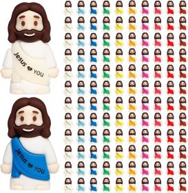 120PCS Little Jesus Figures, 10 Color Tiny Jesus Figurines in Bulk, Mini Jesus Figure to Hide and Seek Religious Gifts for Easter Egg Stuffers Fi