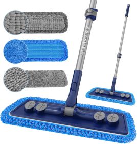 Microfiber Mops for Floor Cleaning - Dust Mop for Hardwood Floors with 55' Adjustable Handle 3 Thickened Washable Pads - Wet Dry Mopping for Pet