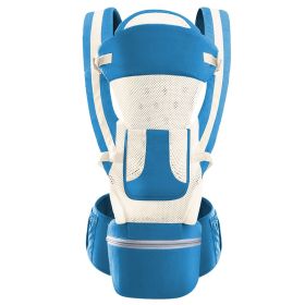 Multifunctional Baby Carrier With Hip Seat Head Hood Front Back Side Carrying All Position Ergonomic Adjustable Infant Carrier For 0-4 Years Old (Color: Blue)